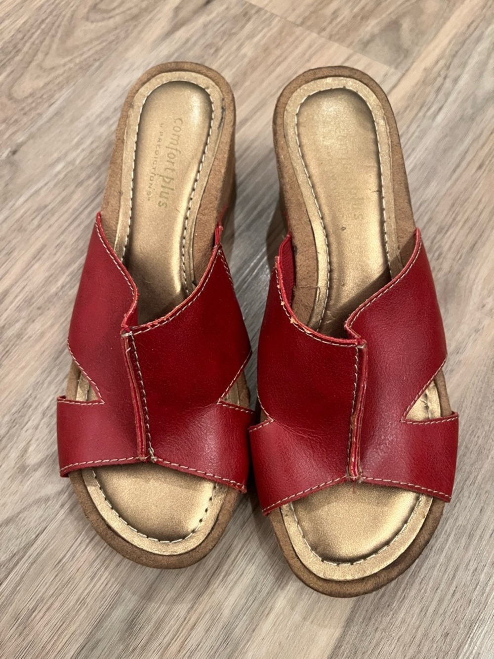 comfort plus by Predictions Red Leather Slide Mules